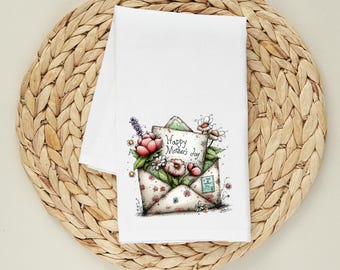 Mothers Day Flour Sack Towel, Floral Basket Kitchen Towel, Gift for Mom, Spring Kitchen Decor, Cottagecore Tea Towel, Handmade Gift