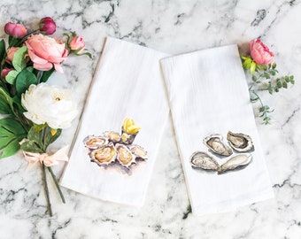 Watercolor Oyster Flour Sack Towel - Foodie Kitchen Towel Gift - Coastal  Beach Decor - Oyster Tea Towel