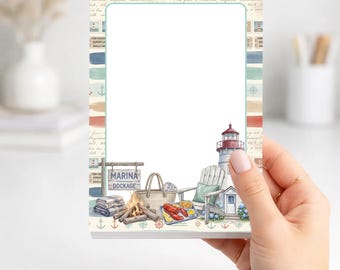 Coastal Lighthouse Notepad, Beach House Memo Pad, Nautical Stationery, Marina Gift, Coastal Decor Office Notepad