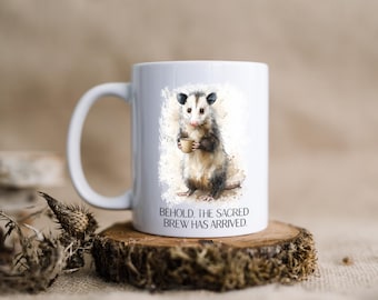 Funny Possum Coffee Mug, Sacred Brew Mug, Opossum Lover Gift, Funny Coffee Cup, Coffee Lover Gift, Woodland Animal Mug
