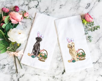 Serviette pour sac de farine de lapin de Pâques chiens - torchon drôle de lapin de Pâques - cadeau pour un amant d'or - cadeau noir de maman de chien - serviette de Pâques de laboratoire brune