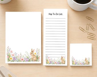 Bunny Notepad Set, Woodland Rabbit Stationery, Floral Notepad, Hop To Do List, Cute Bunny Gift, Woodland Desk Accessories