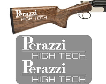2x Perazzi HIGH TECH Vinyl Decal Sticker for Shotgun Gun Case Gun Safe Car Window Tablet PC Wall iPhone Laptop Notebook etc.