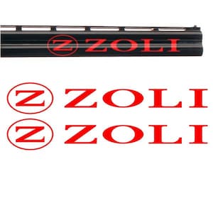 May include: Black firearm barrel with the red word "ZOLI" and a red "Z" inside a circle. The word "ZOLI" is repeated in red, along with two red "Z"s inside circles.