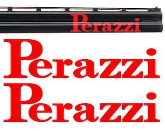 2x Perazzi Autocollant en vinyle pour fusil de chasse, étui pour pistolet, coffre-fort, fenêtre de voiture, tablette, PC, mur, iPhone, ordinateur portable, ordinateur portable, iPad, Macbook, etc.