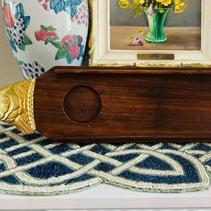 Vintage brass wood fish tray platter MCM