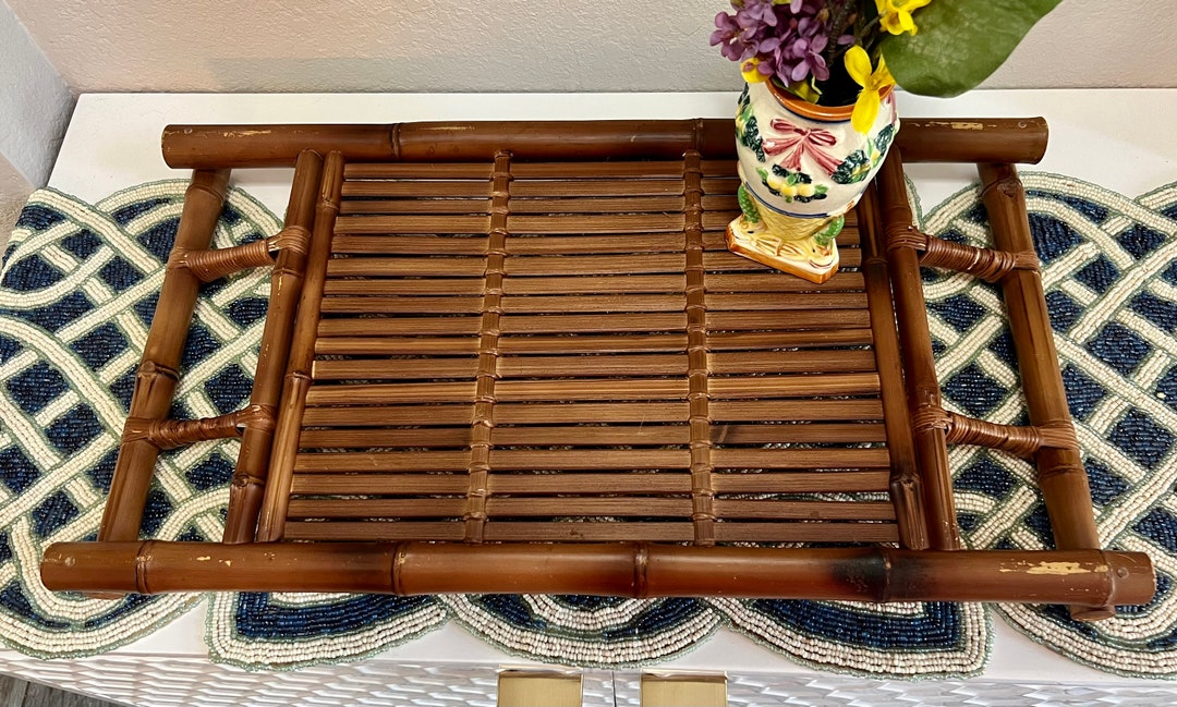 Vintage Bamboo Rattan Tray Extra Large. Dark Wood Etsy