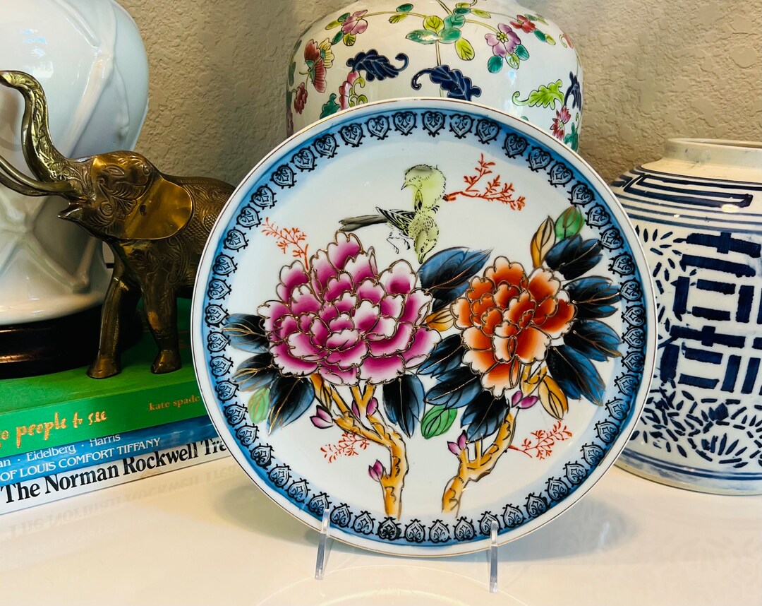 Vintage Chinese Decorative Plate Bright Florals Famille Etsy