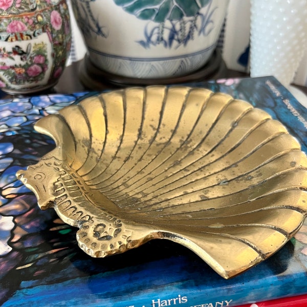 Vintage Brass Seashell  trey dish soap dish with seahorse