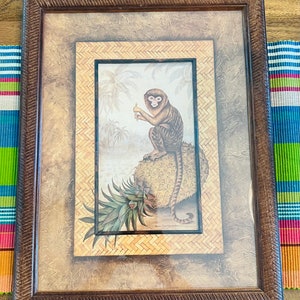 Rare Vintage Debra Swartzendruber framed limited edition print, “Marmosett with Pineapple”, signed