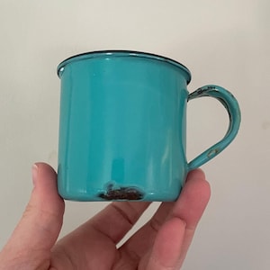 Vintage robins egg blue enamel cup