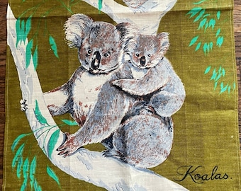 Vintage Australian Koalas linen tea towel by Neal