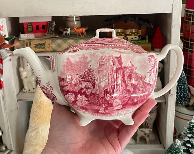 Johnson Brothers British Castles Red Transferware Teapot-farnham Castle ...