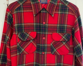 60s 70s PENDLETON Board Shirt, Vintage Wool Plaid Shirt, Red