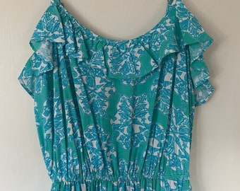 Lilly Pulitzer Aqua seashell faux wrap dress-Size Large-Excellent Condition