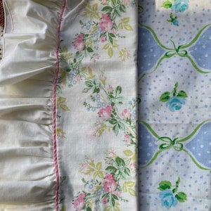 1960s blue cottage floral pillowcases-2 pieces