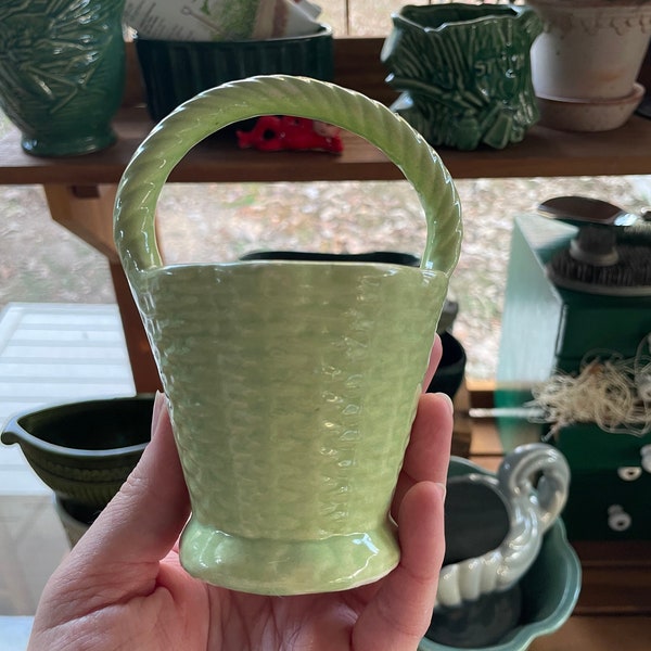 MCM USA pottery green basket