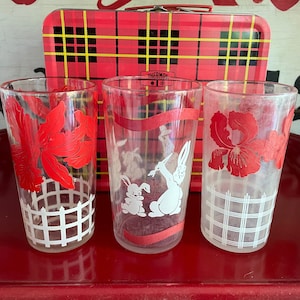 3 pieces vintage swanky swig juice glasses-reds