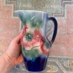 Royal Copley blue and pink pitcher