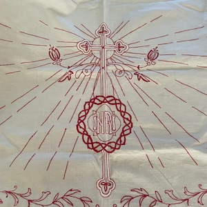 Antique redwork embroidery altar cloth