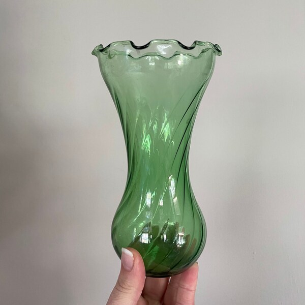 Vintage green swirl glass vase