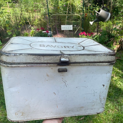 Vintage shops Savory tin bread box