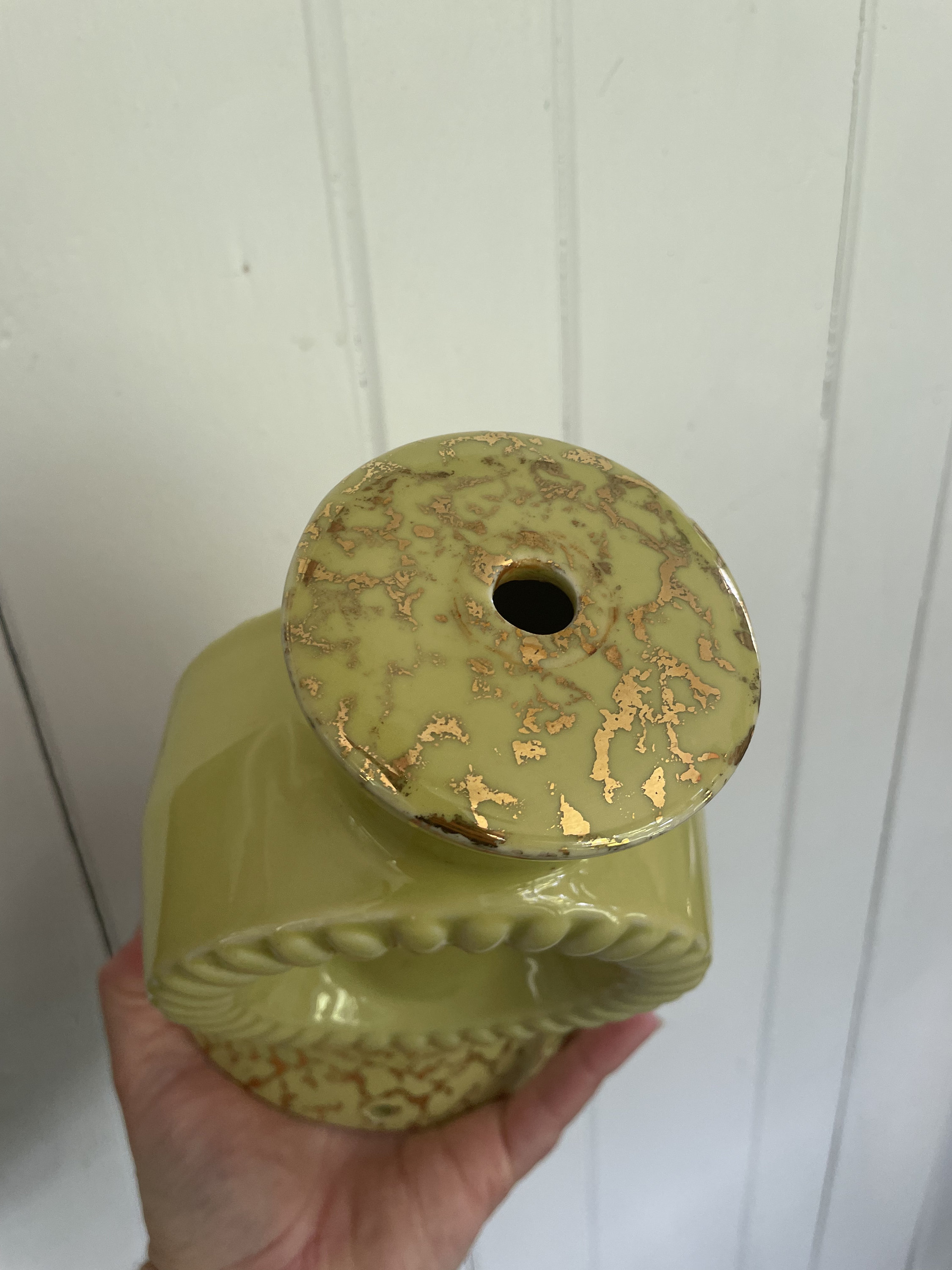 Vintage 1950s Citrine Green Pottery Lamp Base Etsy