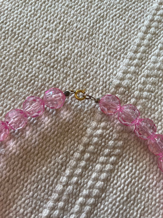 Vintage pink plastic beaded costume jewelry neckl… - image 2