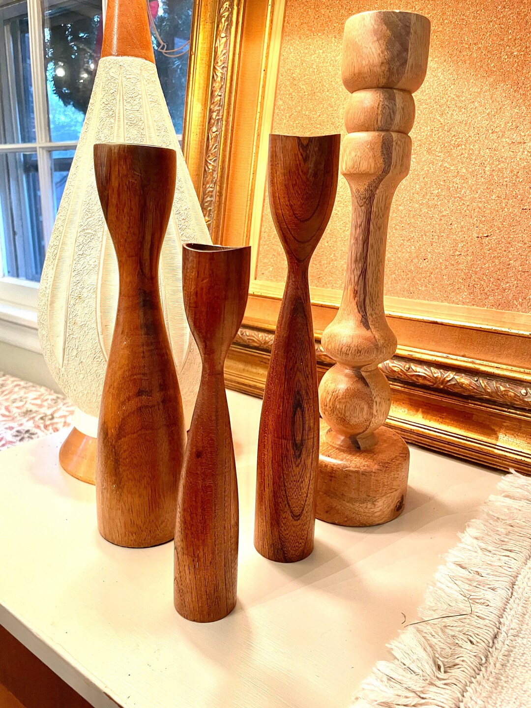 Danish Modern Wooden Candlesticksset of 4 Etsy