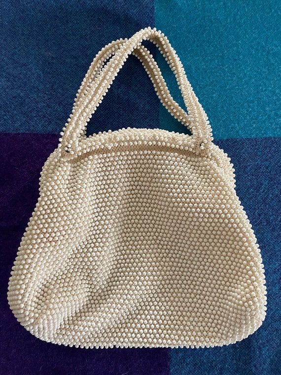 1960s ivory plastic bead handbag