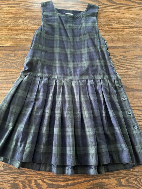 1980s Laura Ashley blue green plaid dress-girls si