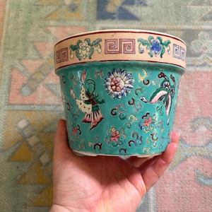 Aqua butterfly Paranakan Chinoiserie cachepot planter pot