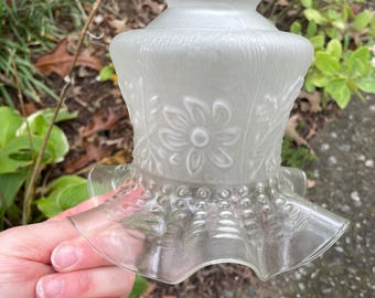 Antique ruffled frosted pressed glass lamp shades-frosted daisies