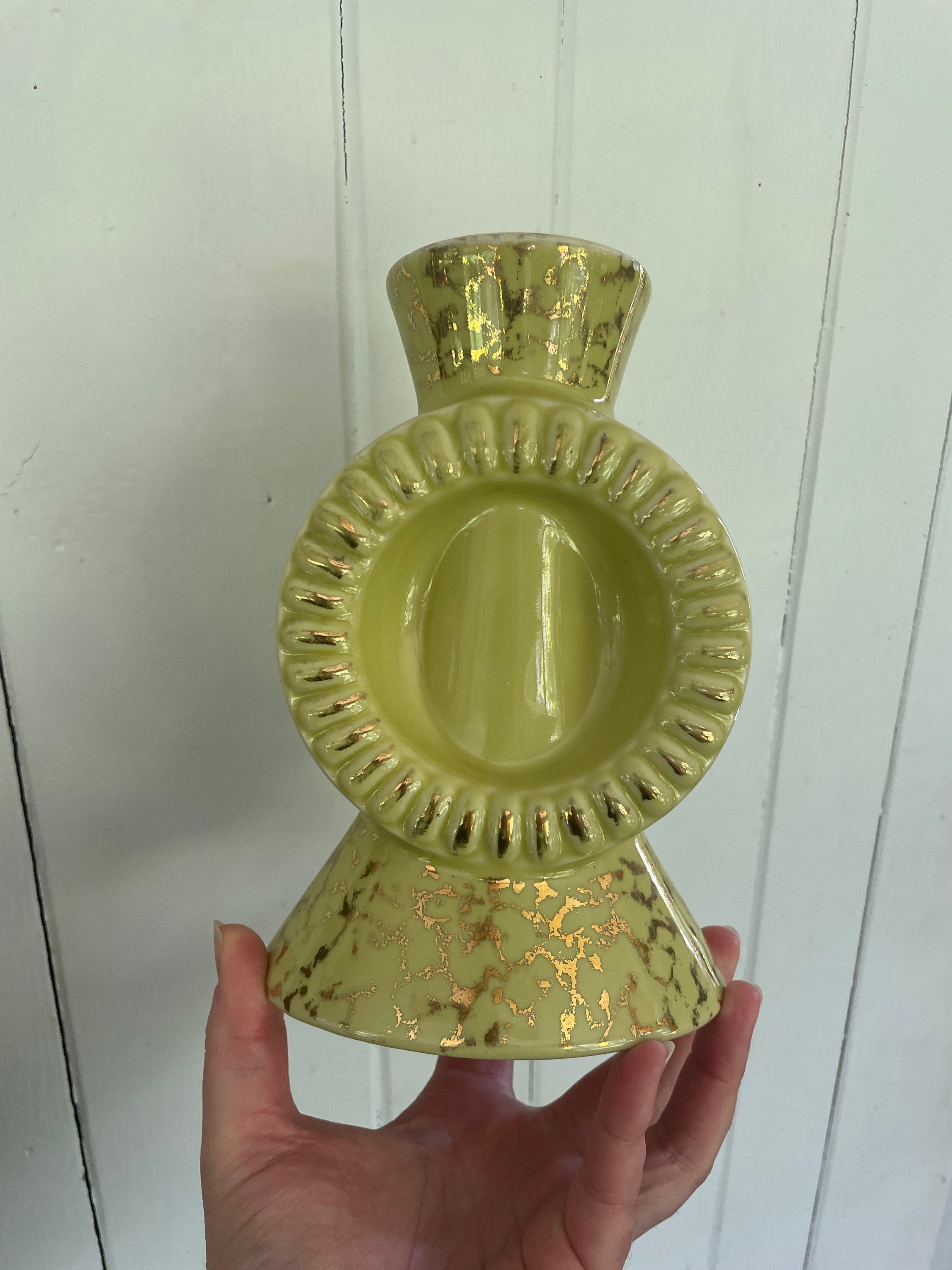 Vintage 1950s Citrine Green Pottery Lamp Base Etsy