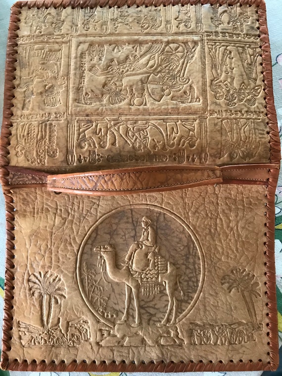1940s Egyptian and Greek tooled leather bag-hierog