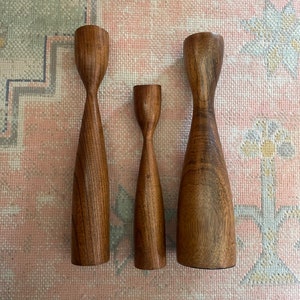 Danish Modern wooden candlesticks-set of 3