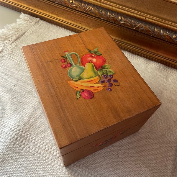 Vintage 1960s fruit decoupaged recipe box