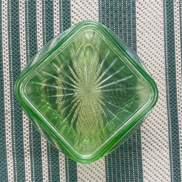 Vintage green vasoline glass refrigerator lidded dish