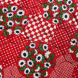 Vintage red and blue handmade reversible floral placemats-set of 9
