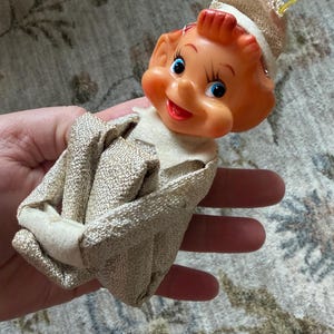 Vintage knee hugger pixie elf ornament-silver lamé elf