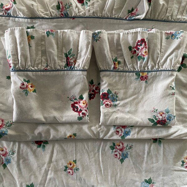 Vintage cottage shabby chic floral ruffled bed sheet set-queen 4 pieces