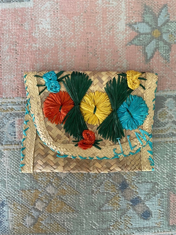 Vintage raffia straw clutch purse - image 1