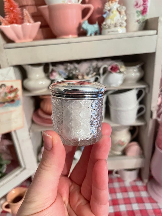 Antique sterling and crystal vanity jar