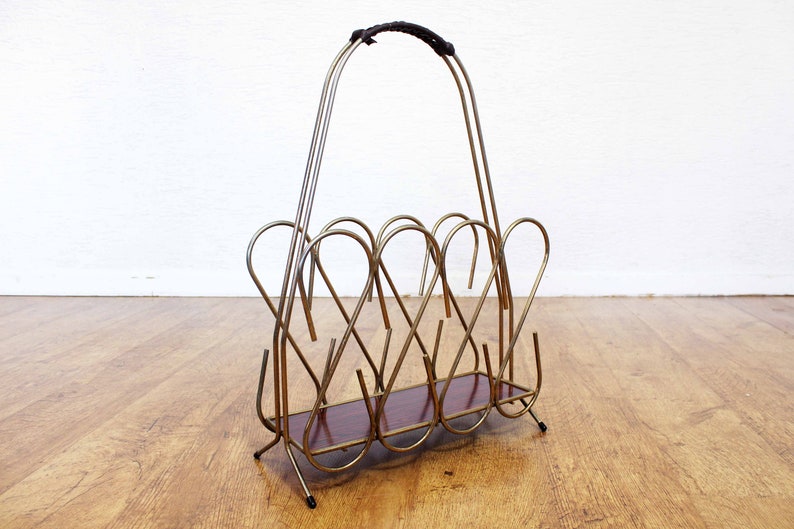 Vintage Gold Metal Magazine Rack 1960 - Etsy
