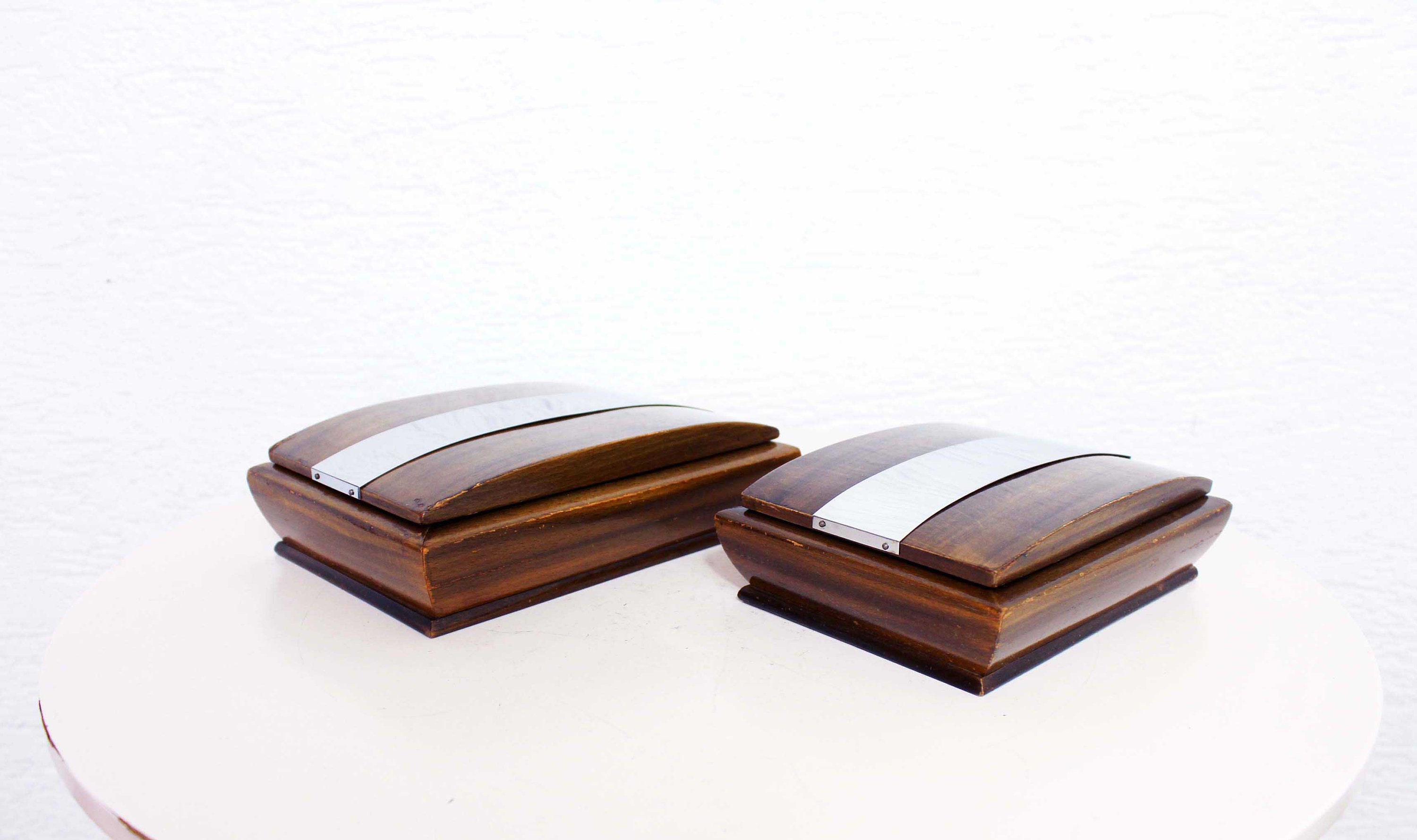 Duo de Boîtes Art Déco en Bois et Métal