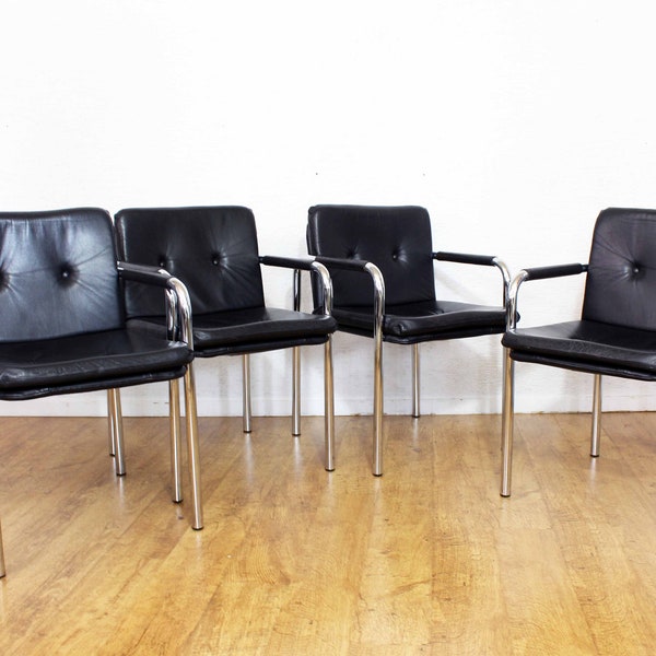 Set de 4 fauteuils Bauhaus en cuir et acier 1970