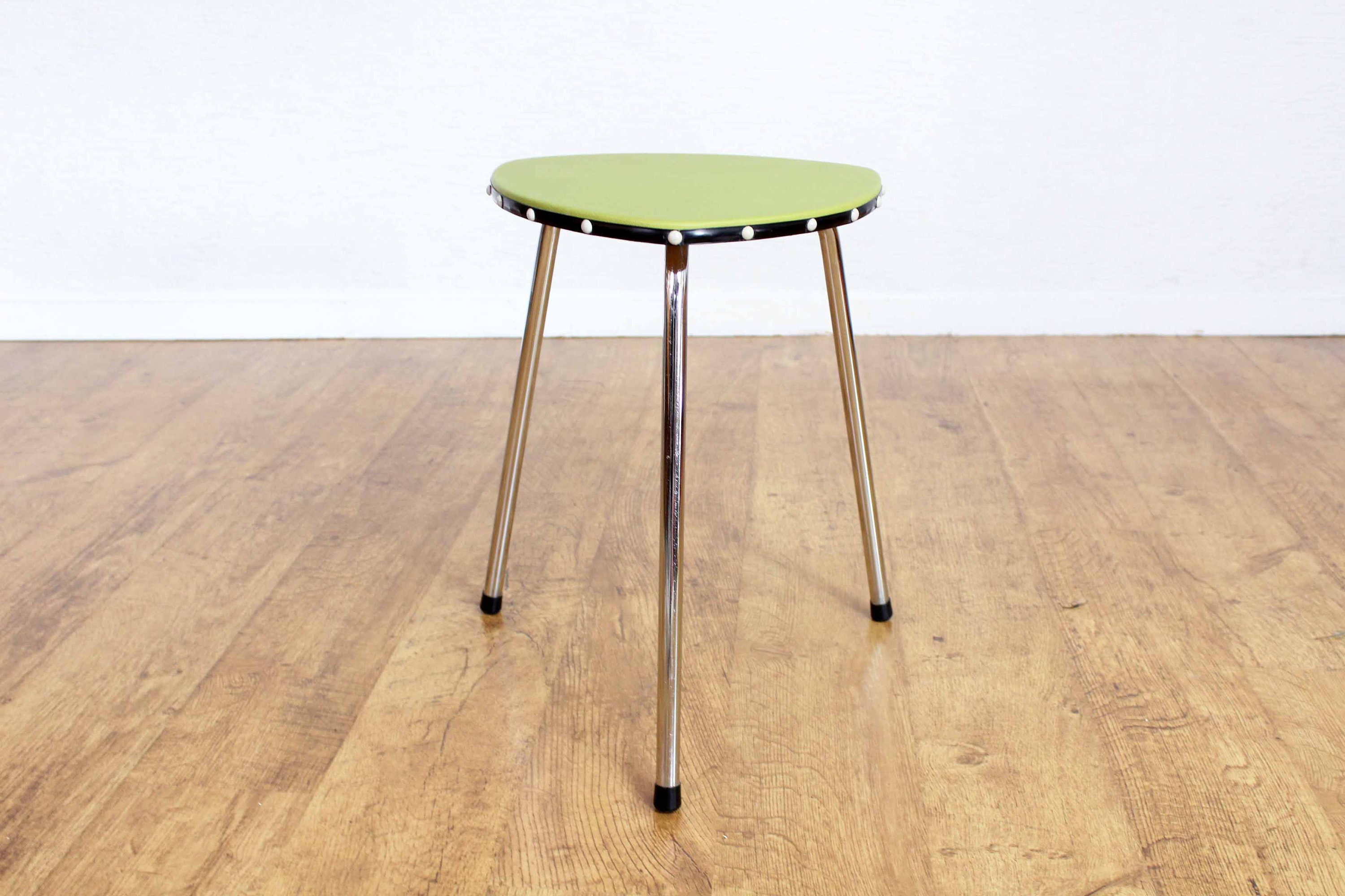 Tabouret Vintage en Métal Chromé et Vinyle Vert