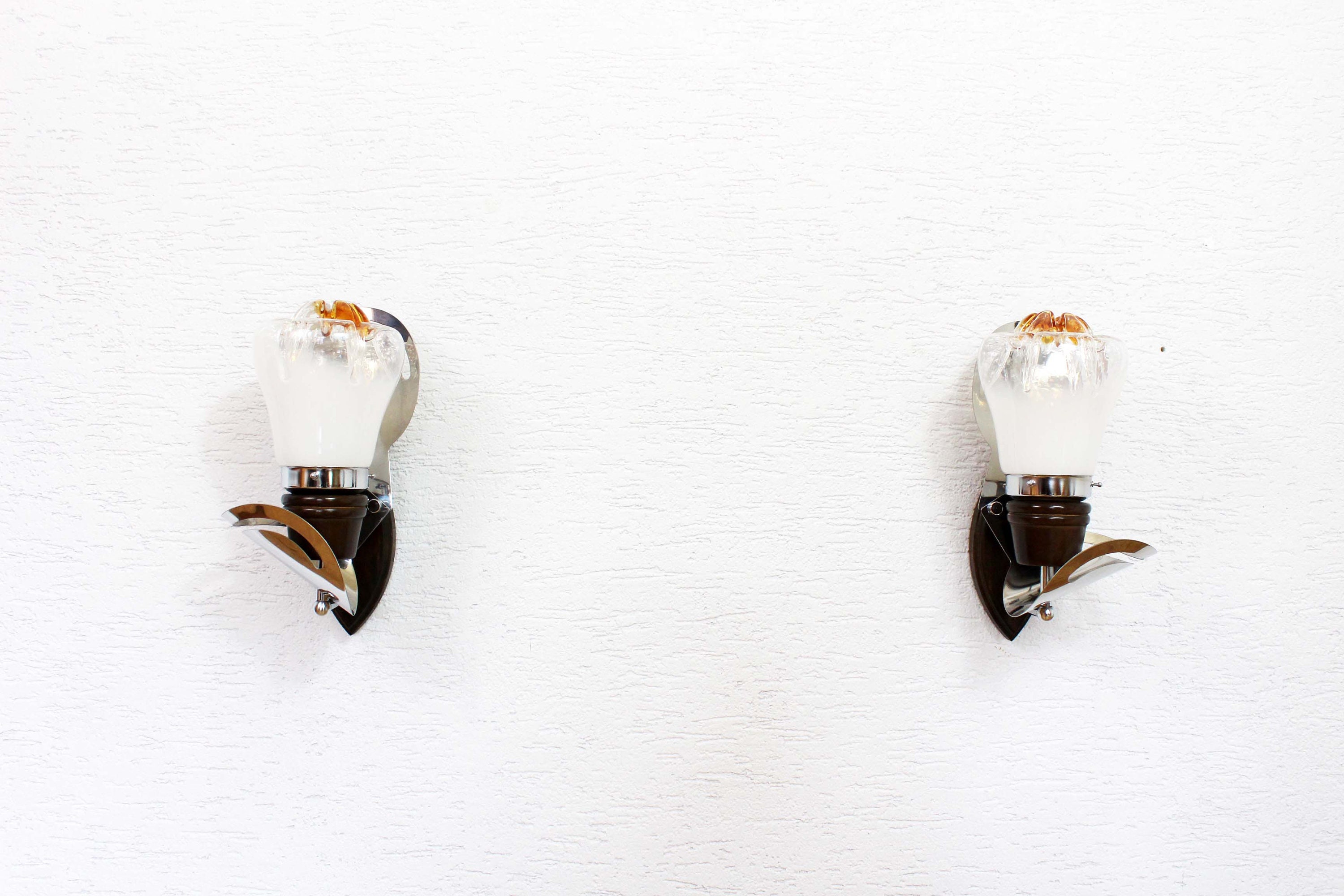 Paire d'applique Mazzega en Verre Murano et Métal