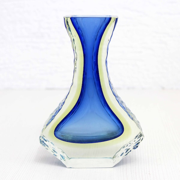 Vase en verre de Murano bleu et jaune d'Alessandro Mandruzzato 1960