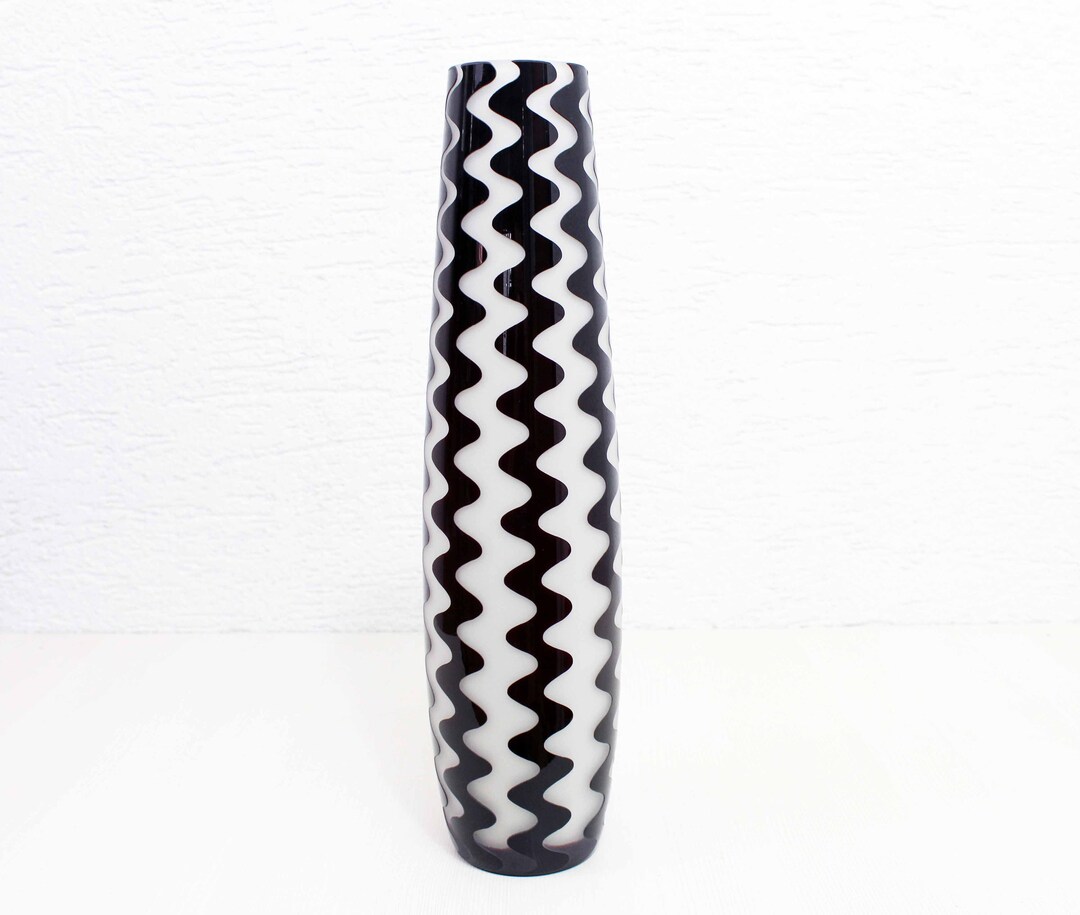 70s Black and White Murano Glass Vase. Etsy